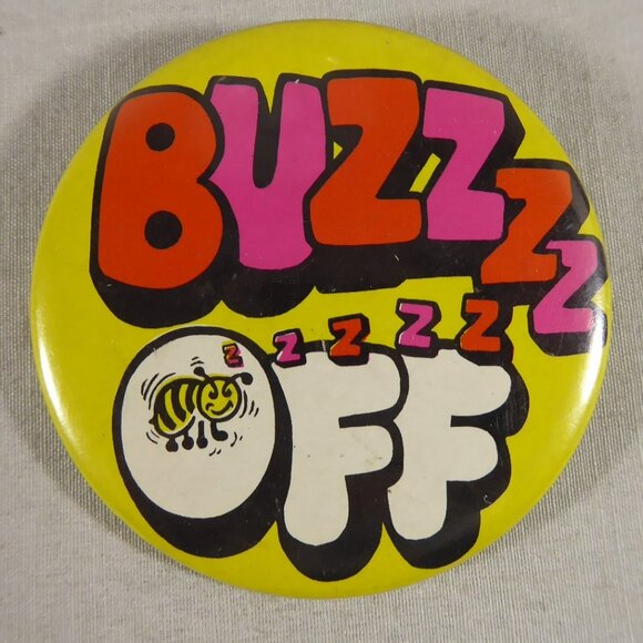 VTG Retro Hippie Pin Back Button Lot Flower Power Smile Be Happy Buzz Off Love - Picture 8 of 10